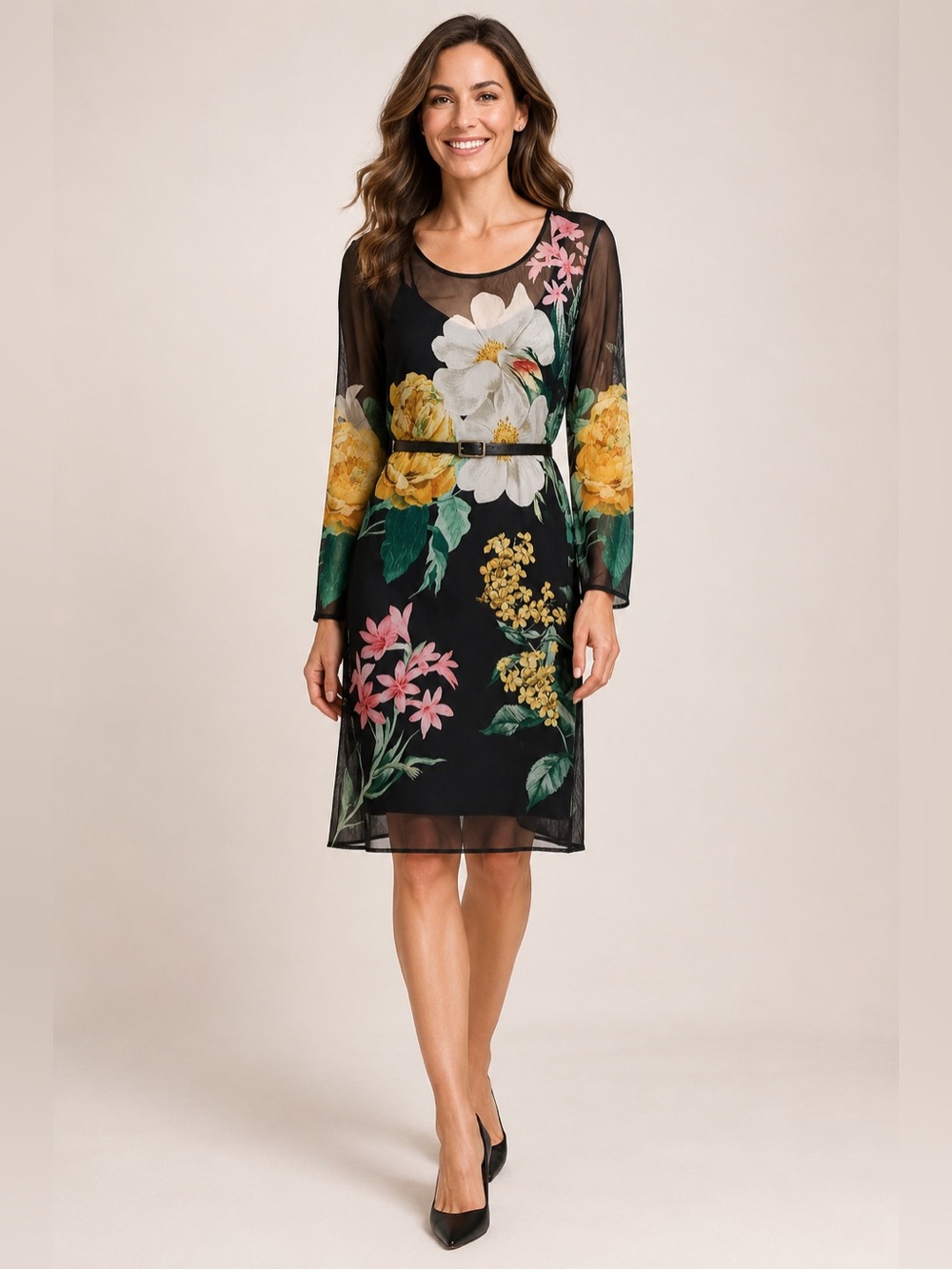 Karl Lagerfeld Black Floral Mesh Dress – Size Large